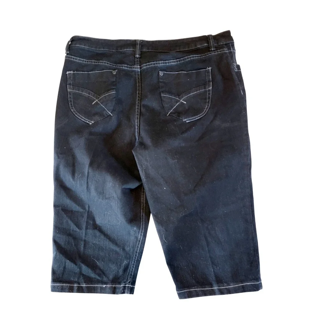 Chico's 3 Platinum Denim Black Bermuda‎ Shorts Contrast Stitch  XL Beach Jeans